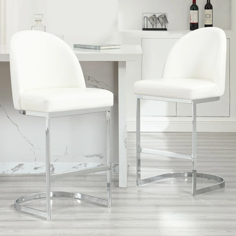 26 Faux Leather Upholstered Counter Height Bar Stools with Metal Legs - 38.8H x 17.9W x 20.9D