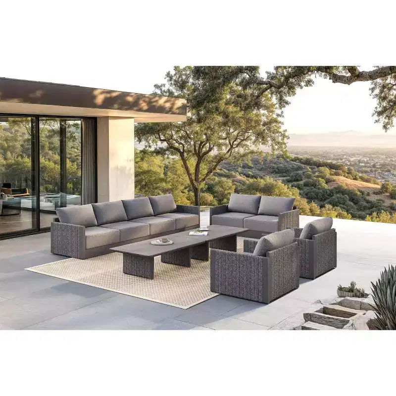 PURPLE LEAF Patio Furniture Set Outdoor Conversation Sets PP Rope Patio Sofa with Cushions and Table Weaving Seating Furniture Gray