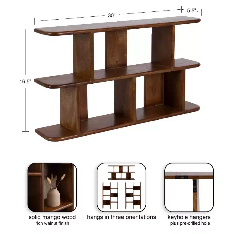 Wooden Wall Shelf Walnut Brown