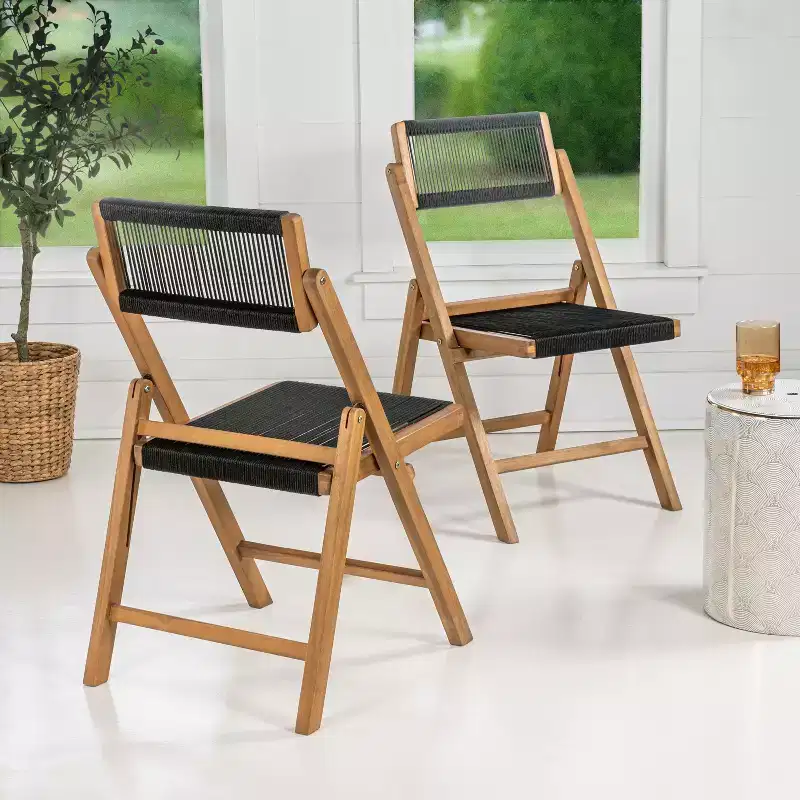 JONATHAN Y Olivier Coastal Modern Wood Roped Folding Chair with Adjustable Back