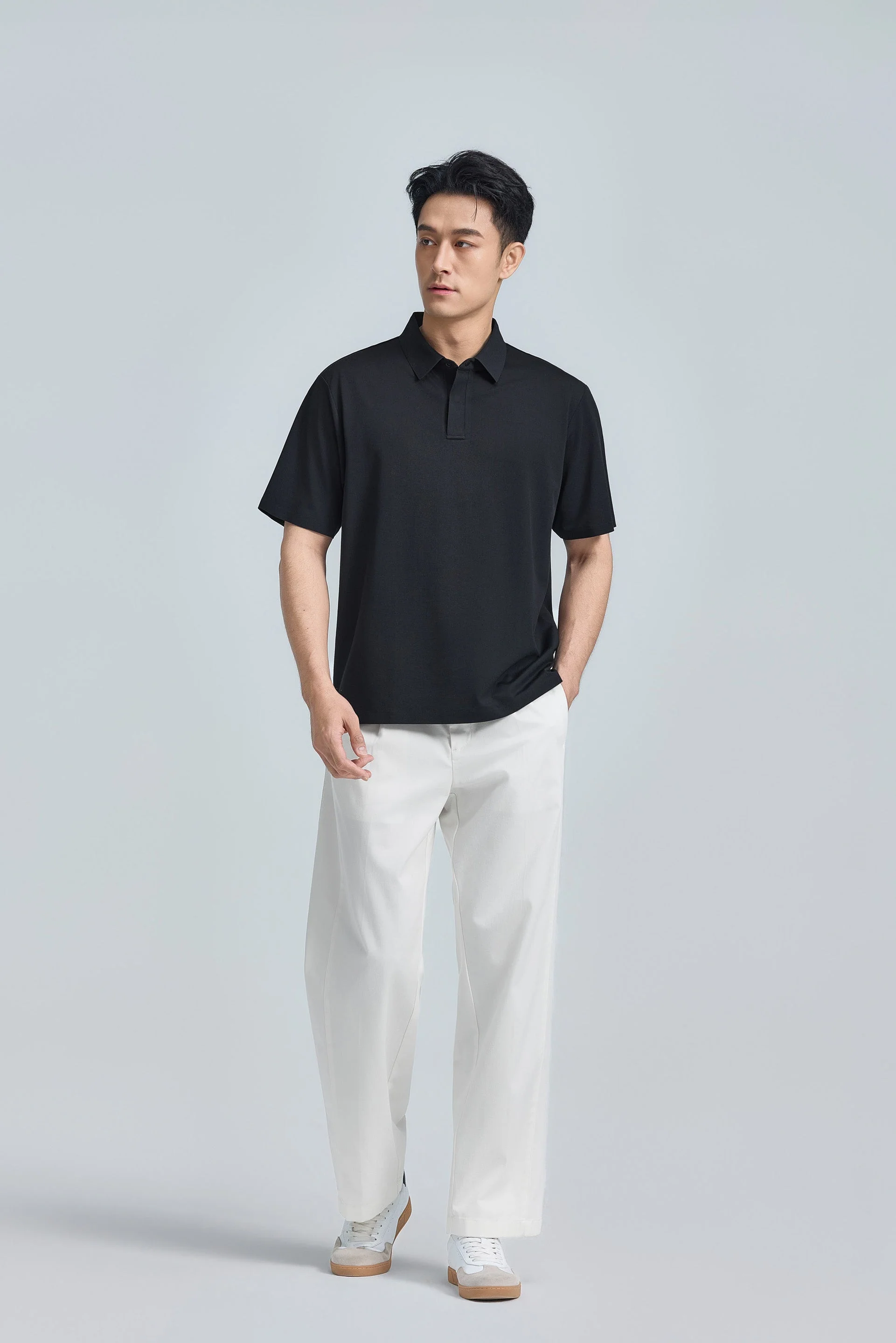 Concealed Placket Sharp Pique Polo – Black