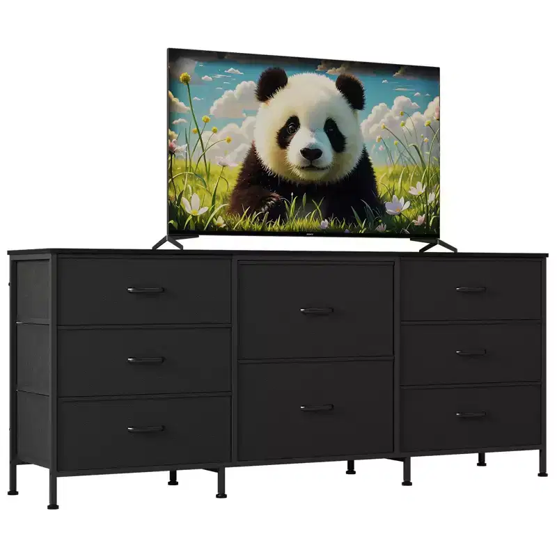TV Stand, 8 Drawer Fabric Dresser with Wooden Top, Dresser Entertainment Center, Modern Media TV Console Table for Bedroom Living Room