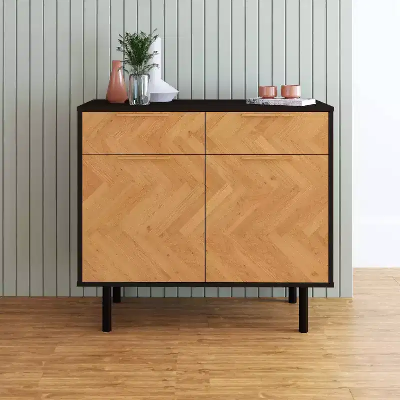 Mid-Century Modern 4 Shelf Sideboard Black/Natural