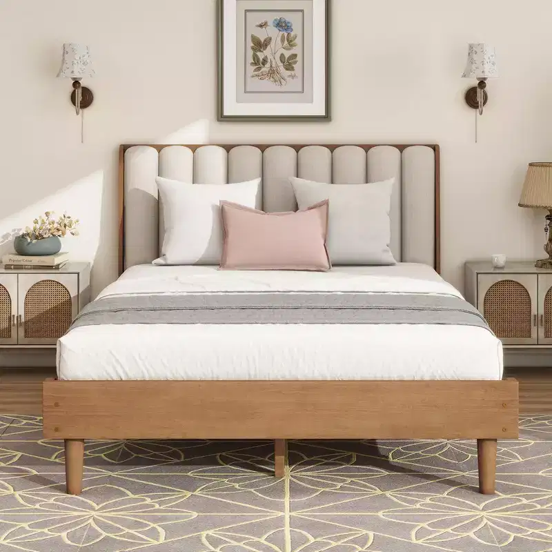 Queen/King Size Platform Bed Frame with Upholstered Headboard - ModernLuxe