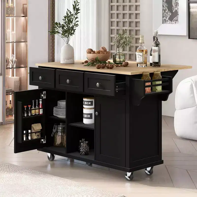 Okak Storage Cabinet, Kitchen Cabinet with 5 Wheels, 2 Doors and Cabinet Door Internal Storage Racks, Cabinet for Dinning Room, Kitchen