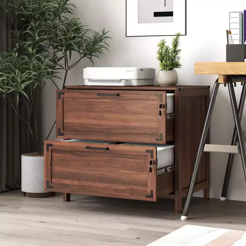 Brown 2-Drawer Lockable Lateral File Cabinet, 1-Person