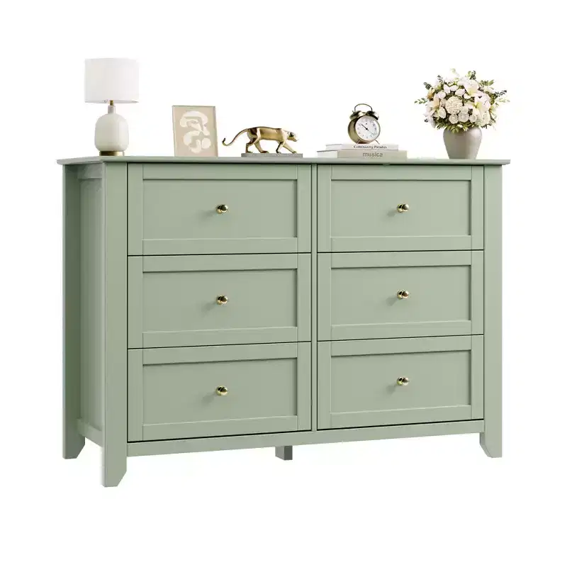 6 Drawer Dresser with Deep Drawers & Metal Knobs – Storage Chest for Bedroom, Hallway & Living Room