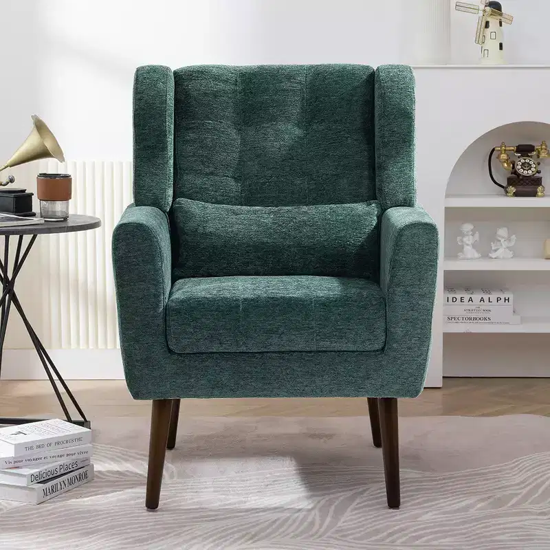 Gray Velvet Accent Armchair, Tufted High Back, Single Seat, with Arms
