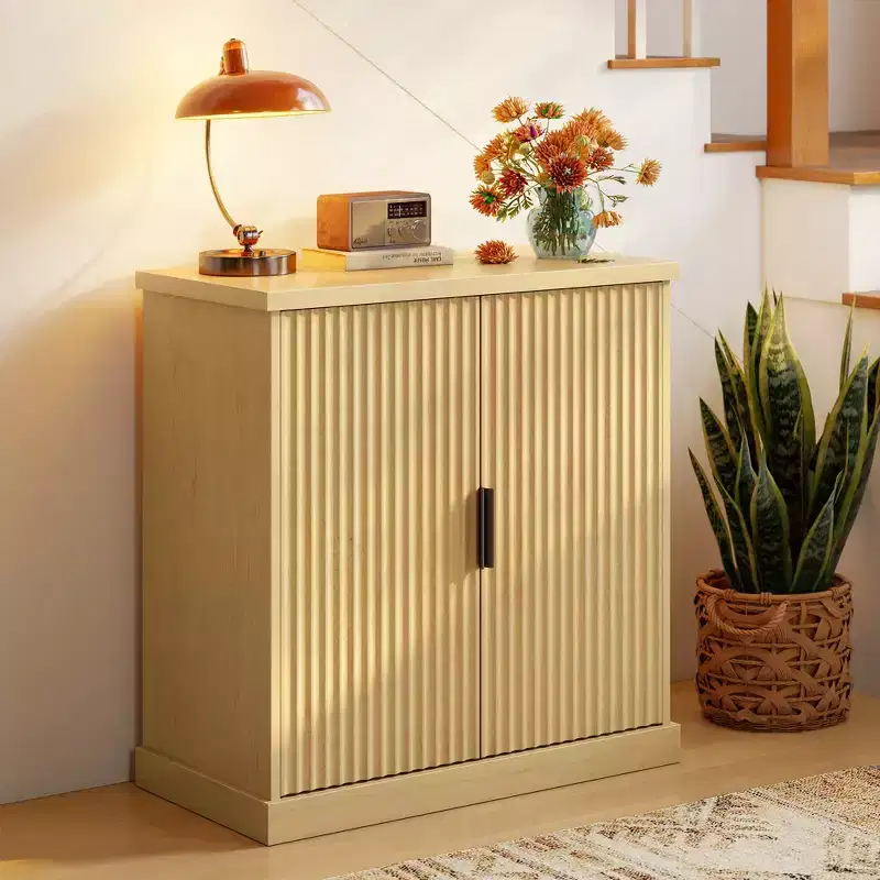 VASAGLE MAXE Collection - Sideboard, Kitchen Cabinet, Storage Cabinet with Adjustable Shelf, Ribbed Doors, Transitional Style, Oak Beige