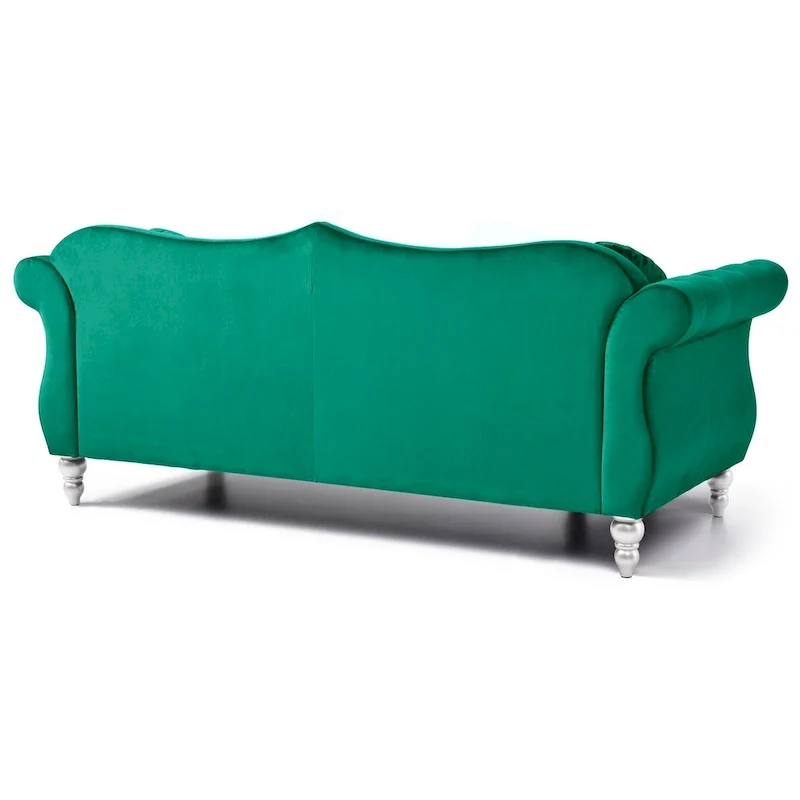 Hollywood 82 in. Velvet Chesterfield 3-Seater Sofa with 2-Throw Pillow - 82L x 35W x 34H