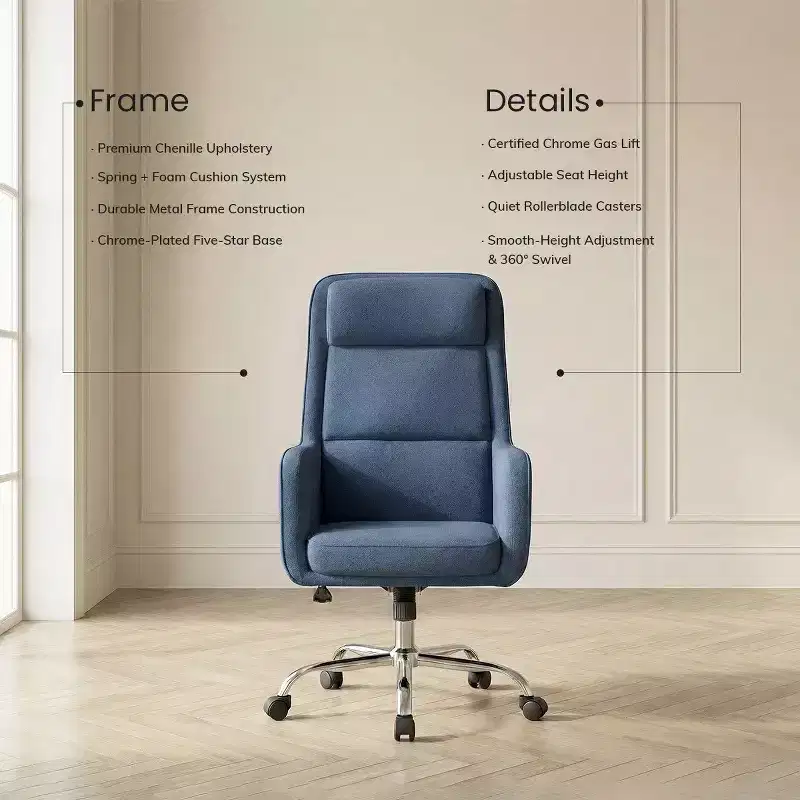 Adjustable Office Chair with 360 Swivel, Premium Chenille Upholstery, Spring-Foam Cushion, and Quiet Rollerblade Casters