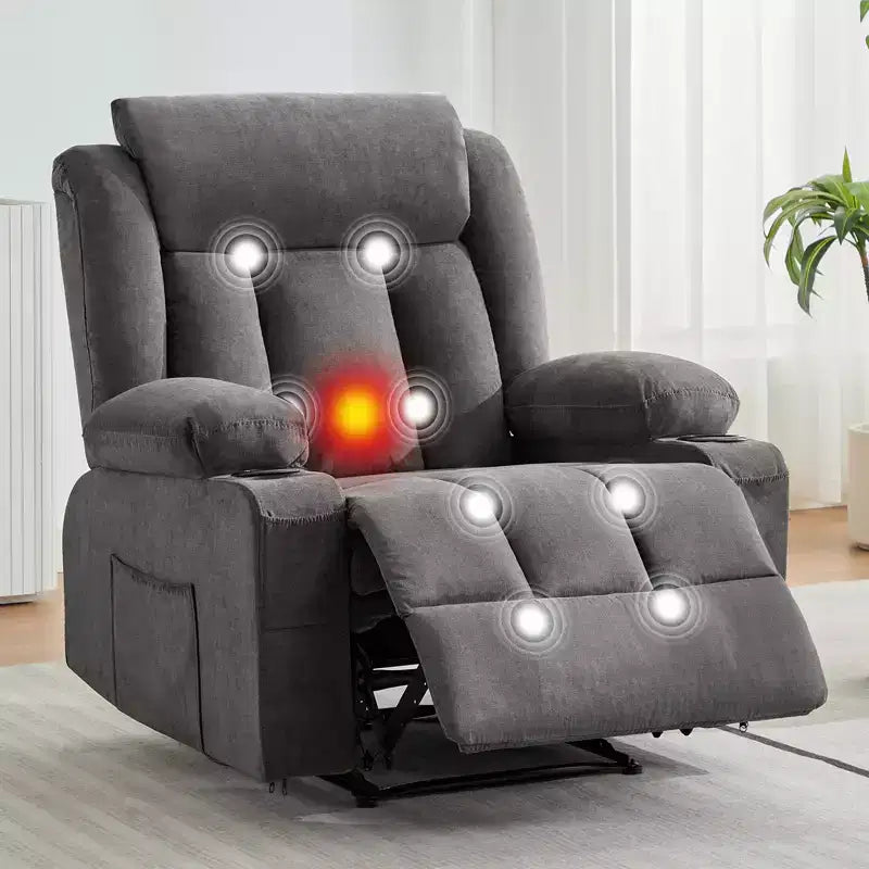 Massage Rocker Recliner Chair, Comfy Overstuffed Rocking Chair with Side Pockets, Front Pockets and Cup Holder, Easy Assembly