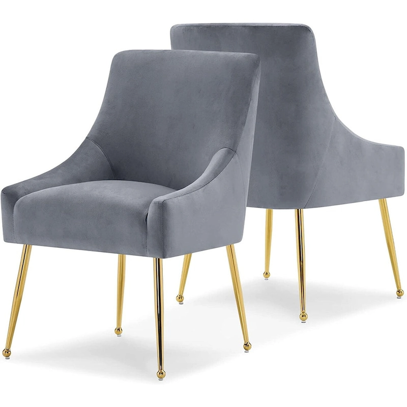 Ivinta Modern Dining Chair Set of 2, Yellow Velvet Upholstered Dining Chair with Gold Legs, Comfy Chair