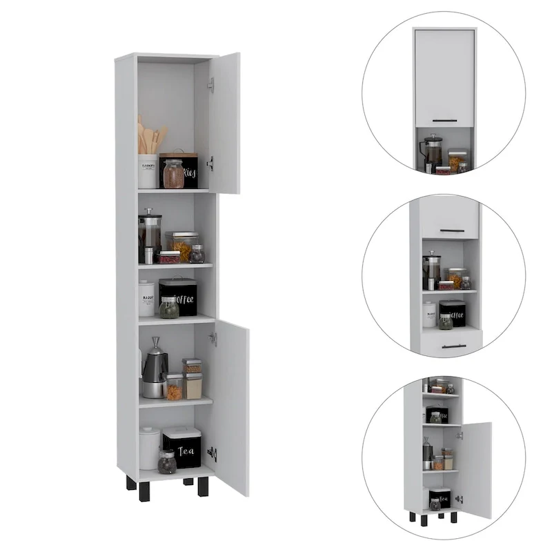 Pantry with 2 Cabinets and 2 Open Shelves, Aluminum Handles and Hinges - N/A