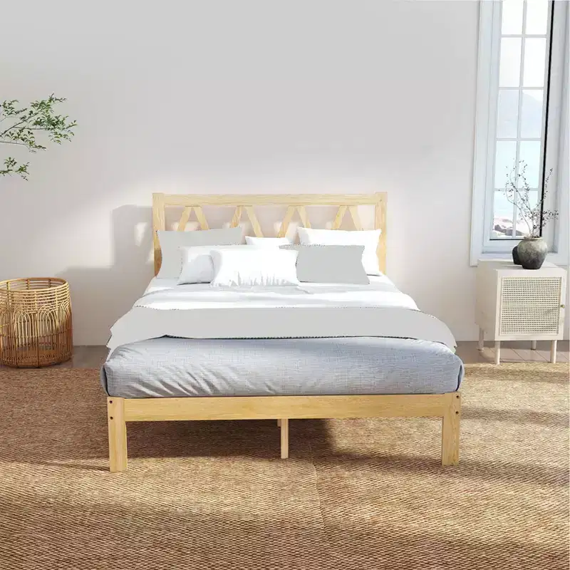 Full Size Minimalist Solid Rubberwood Platform Bed Frame, Easy Assembly, Holds 700 lbs