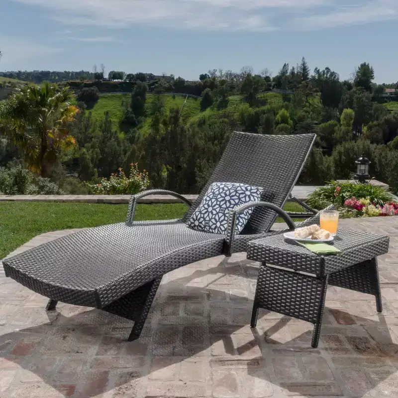 GDFStudio Olivia Outdoor Wicker Folding Adjustable Chaise Lounge and Table Set