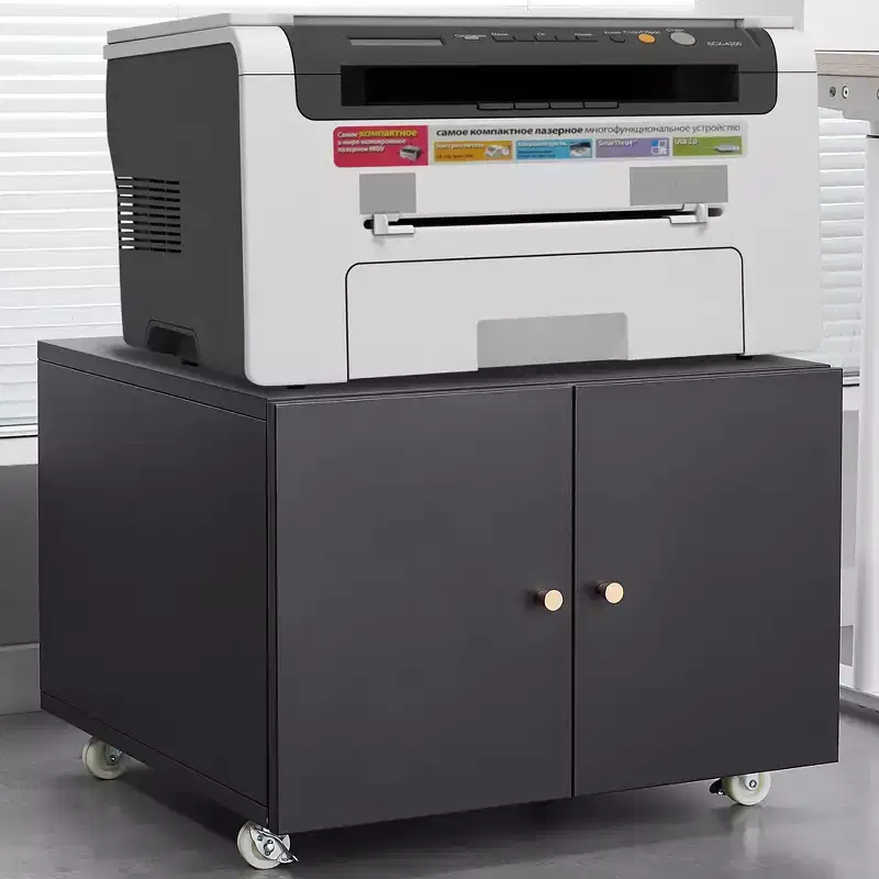 COZONY Printer Stand with Storage, 3D Heavy Duty Printer Table, Adjustable Shelf, Double-Door, on Wheels, Metal Fax Machine Table for Home Office