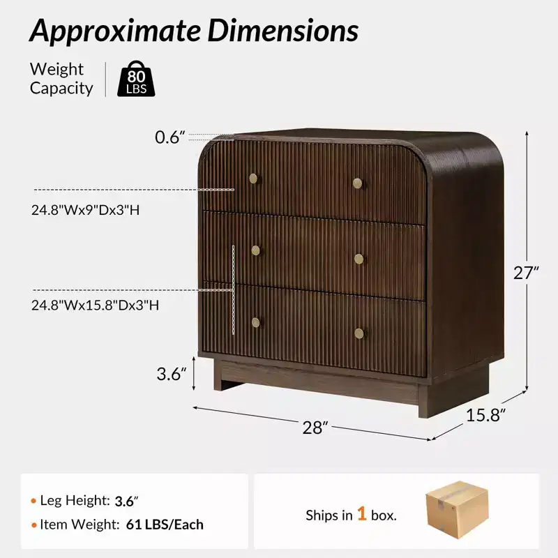 Ernest 27 Tall 3-Drawer End Tbale|Hulala Home-WALNUT