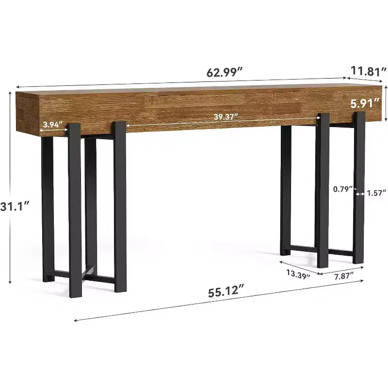 Lantine 63Console Table for Entryway, Farmhouse Behind Couch Table, Sofa Table with Black Metal Frame for Living Room, Oak