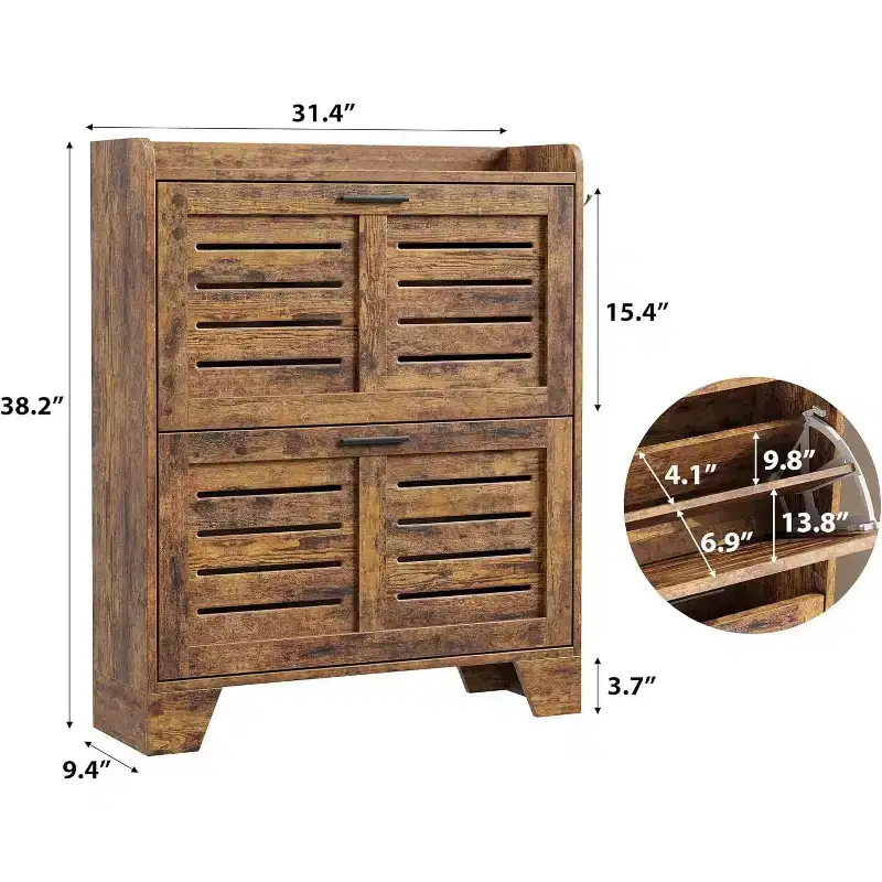 Shoe Storage Cabinet with 2 Flip Drawersfor Entryway, Entryway, Slim Freestanding Hidden Slim Shoe Organizer Cabinet with Hooks
