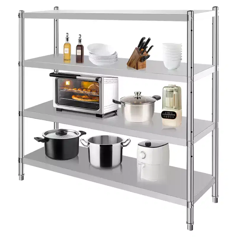 Stainless Steel 4-Tier Adjustable Shelving Unit, Heavy Duty Shelves with Wheels, Corrosion Resistant, Multipurpose for Storage