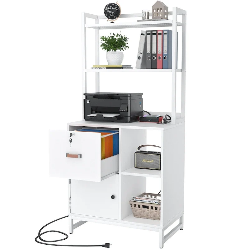 27.6 Wide Drawer File Cabinet, Wood Filing Cabinet With Charging Station and Locks