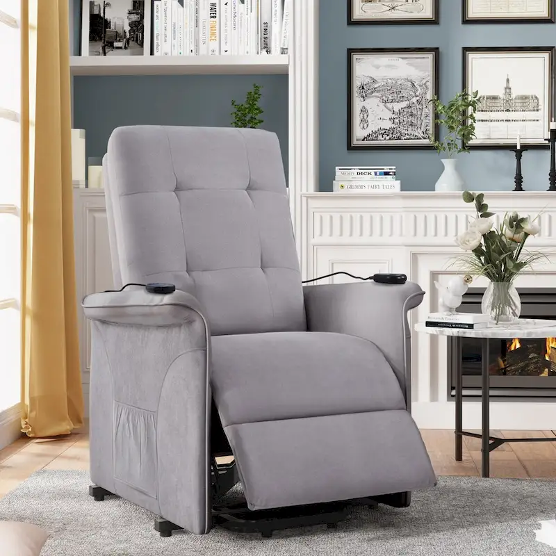 Light Grey / Dark Gray Single-Seat Power Lift Massage Recliner Chair