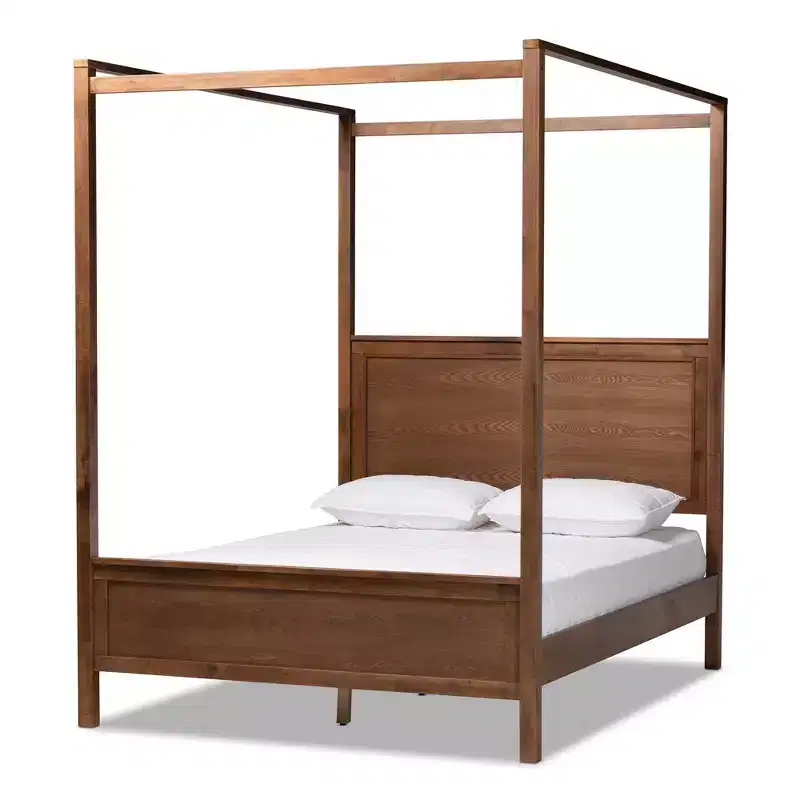 Veronica Walnut Finished Wood Platform Canopy Bed Walnut Brown - Baxton Studio