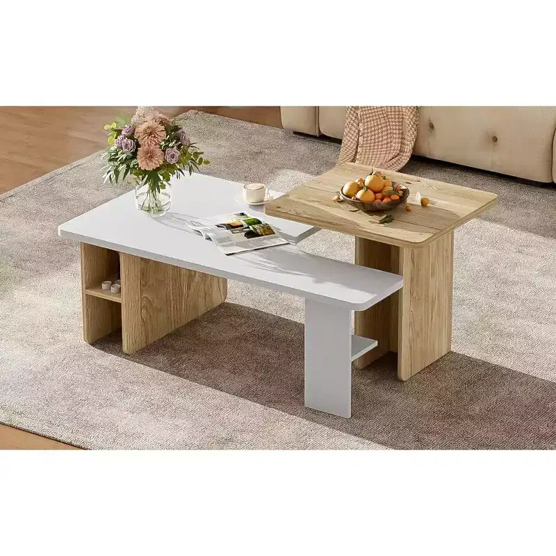 TUYOHW Nesting Coffee Table for Living Room,Farmhouse Accent Table,Wooden Cocktail Table with Storage,100lbs(Middle)/40lbs(Edge) Capacity