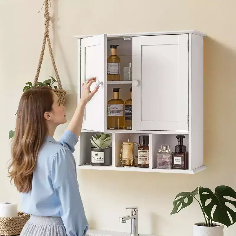 Bathroom Wall Cabinet, 2 Doors & Adjustable Shelf, Over the Toilet Storage Medicine Cabinet Wall Mounted, White