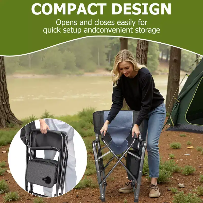 SUGIFT Extra-Wide Folding Camping Chair with Cooler Bag, Side Table & Padded Seat, 400 lbs Capacity