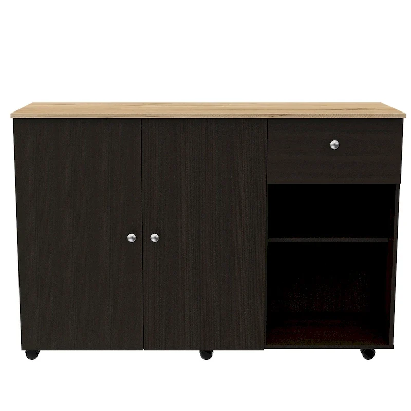 Kitchen Island with 4 Interior Shelves, Casters, Drawer and Double Door Cabinet