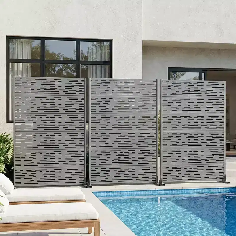 MAYEERTY Godfrey Light & Shadow B Gray Galvanized Steel Room Divider, 72x47x16, 6-Piece Double-Sided Privacy Screen