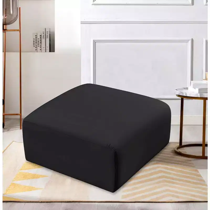 Arc Vegan Leather Ottoman, Channel Tufted, Eucalyptus Wood Frame, 31