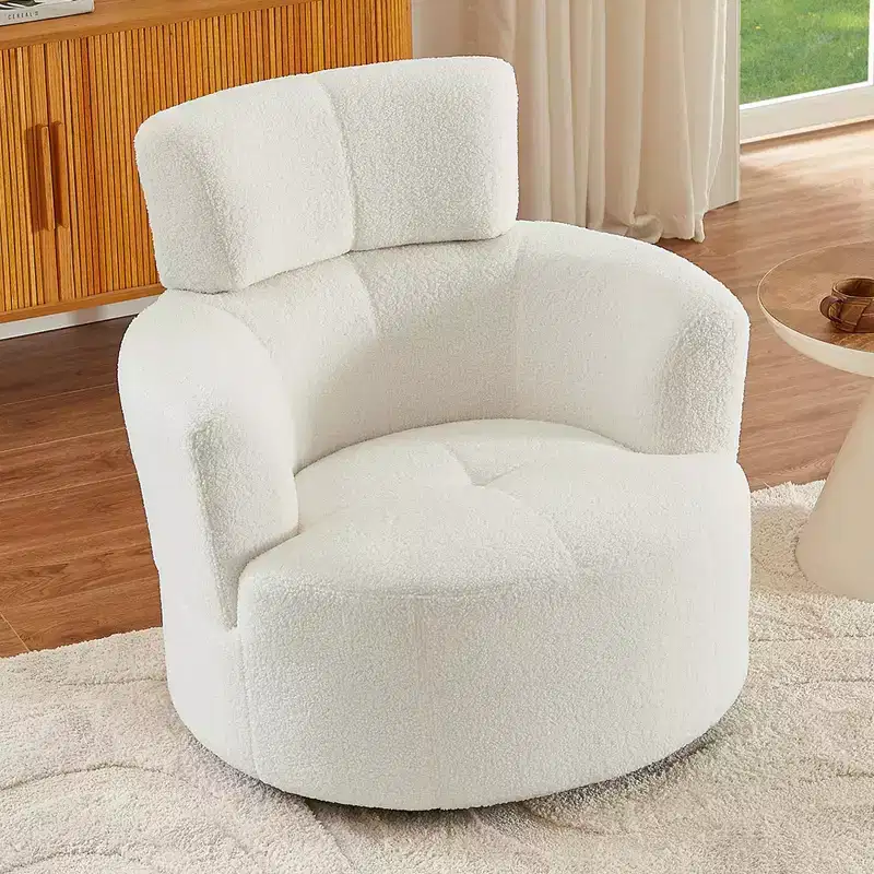 360 Swivel Barrel Accent Chair with Adjustable Headrest and Plush Berber Fleece Upholstery