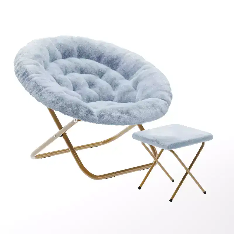 Flash Furniture Gwen 38 Oversize Portable Faux Fur Folding Saucer Moon Chair with Folding Ottoman for Dorm and Bedroom