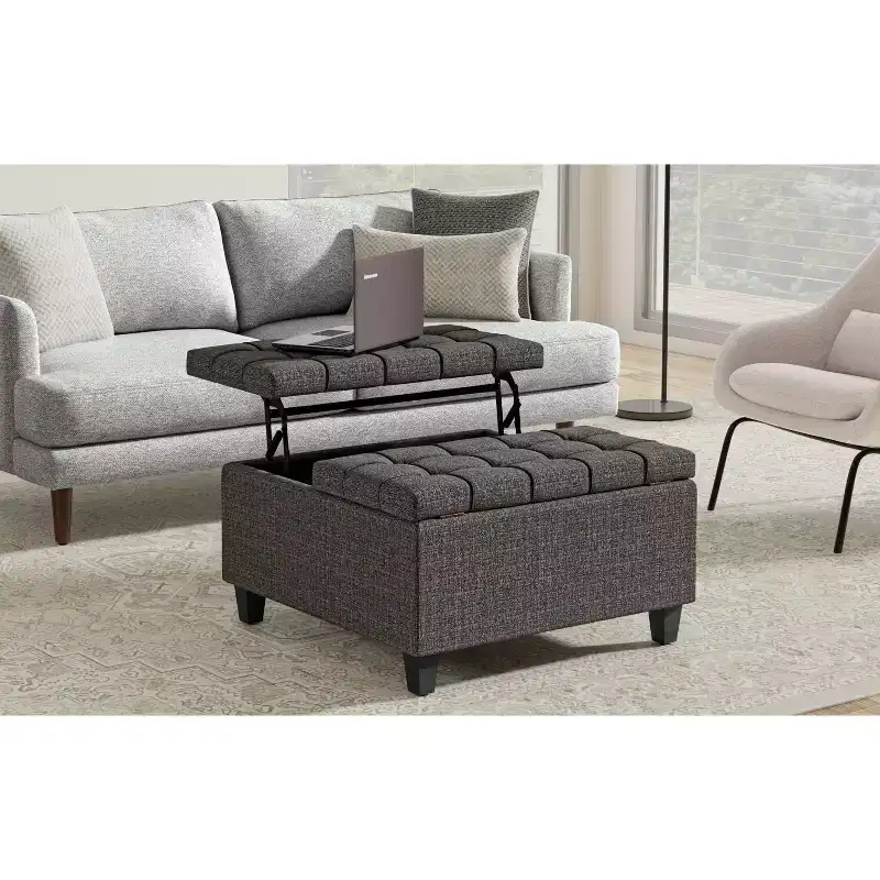 Elliot 30 inch Wide Transitional Small Square Coffee Table Storage Ottoman