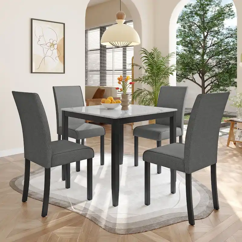 5-Piece Dining Set with Square Table and Upholstered Chairs