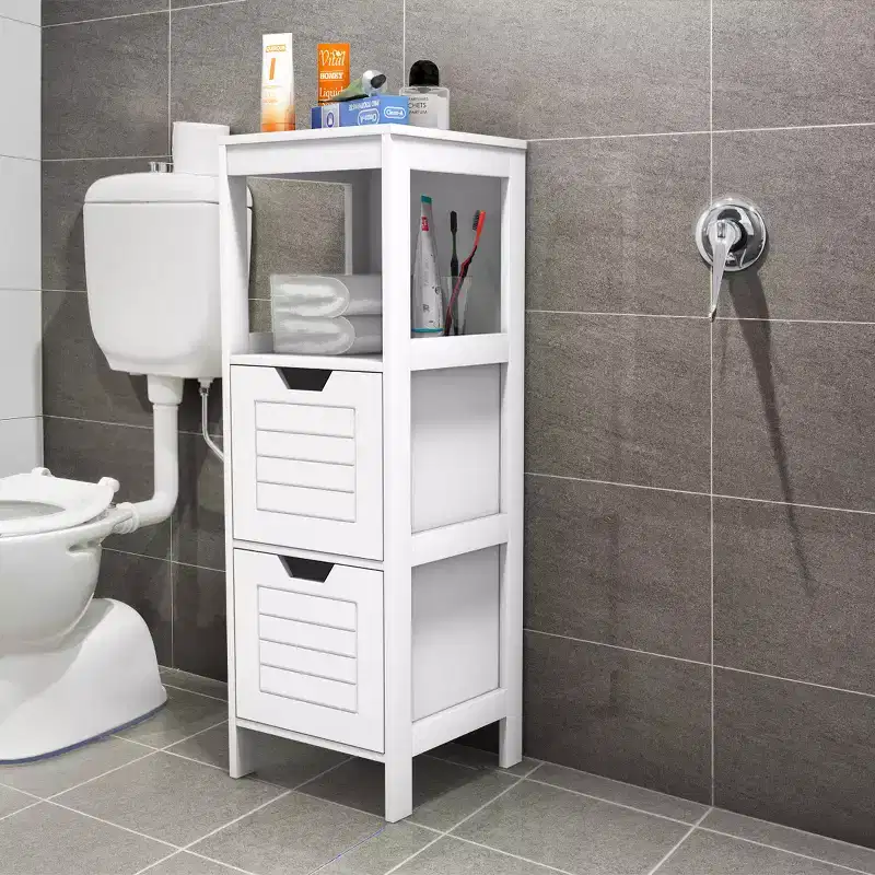 Costway Bathroom Wooden Floor Cabinet Multifunction Storage Rack Stand Organizer Bedroom