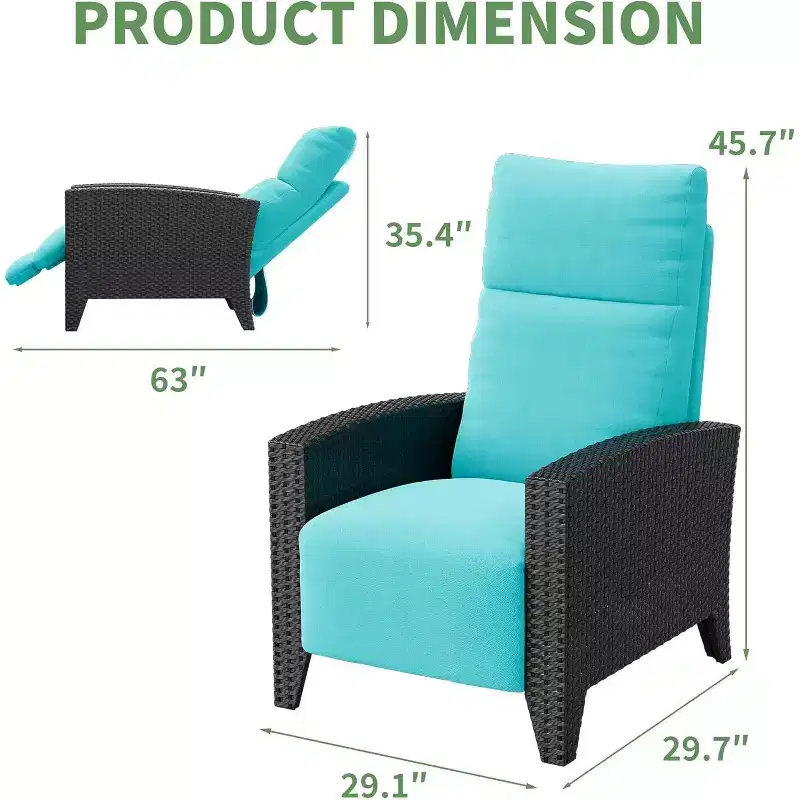 Outdoor Wicker Recliner with Adjustable Back and Footrest, Reclining Patio Chair with Independent,Outdoor Recliner Chair with Cushion