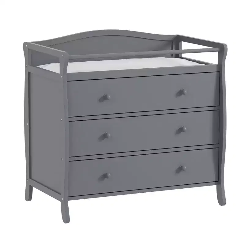 Wooden Baby Changing Table Dresser C Grey, with 3 Drawers, Safety Rails & Strap for Nursery/Bedroom