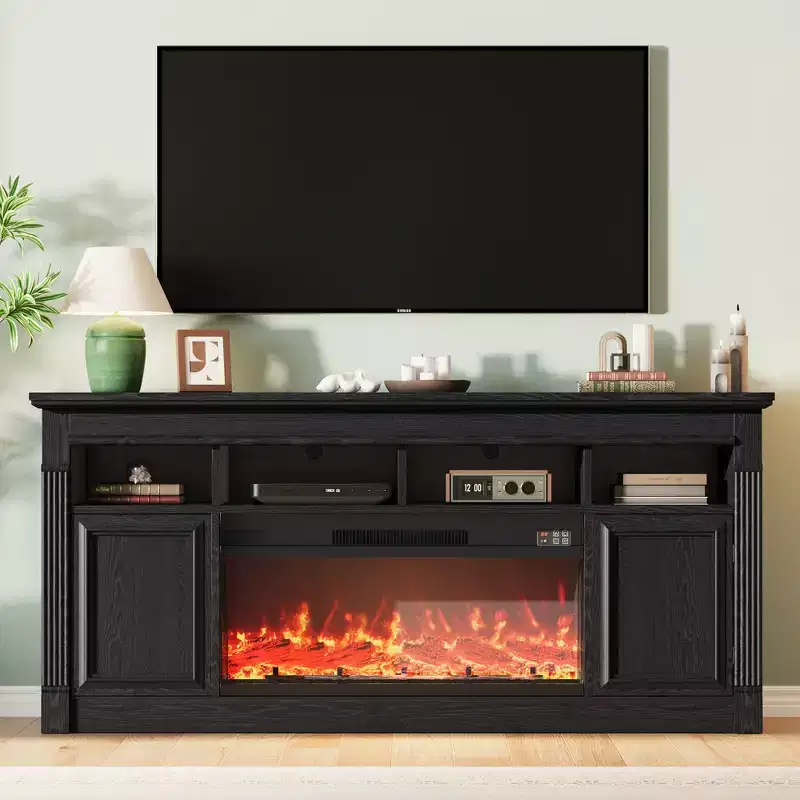 68 Farmhouse TV Stand for TVs up to 75 Inches, Entertainment Center with Open Storage Shelves, Wooden Media Console for Living Room