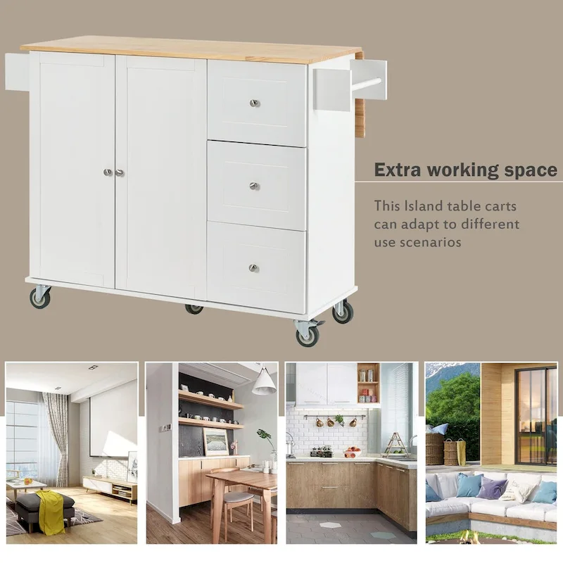 Multifunctional Kitchen Cart with Spice Rack and Adjustable Shelves