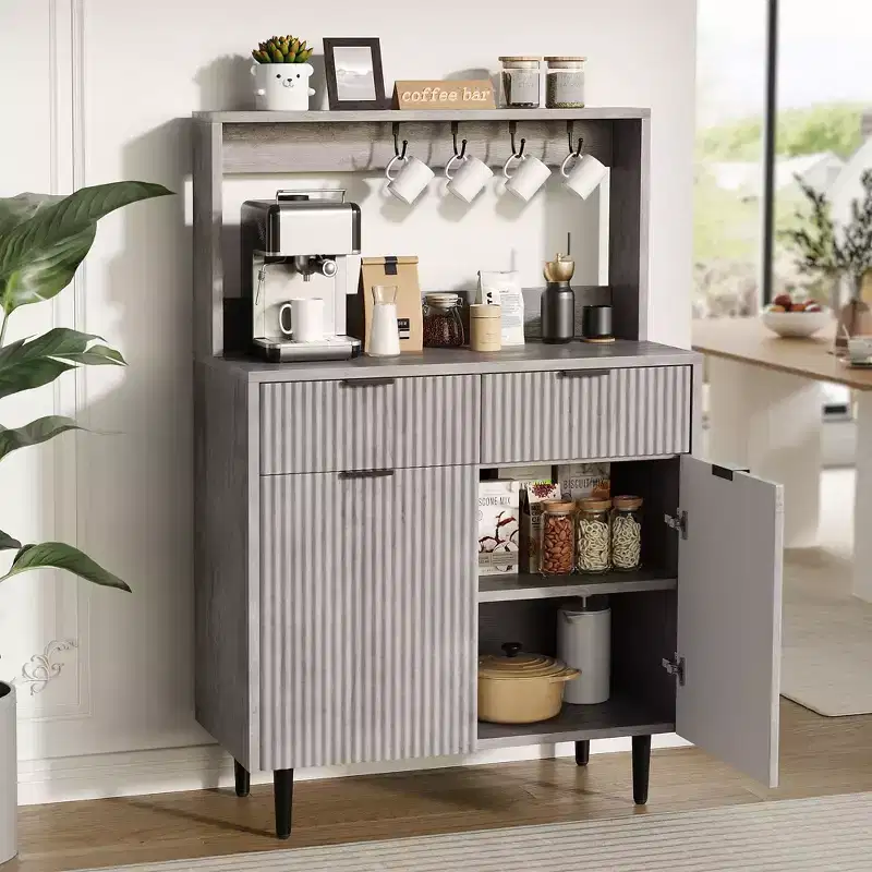 2-Door Sideboard Buffet Cabinet with 2 Drawers, Wood Storage Cabinet for Dining Room, Kitchen, and Living Room, Coffee Bar Console Table