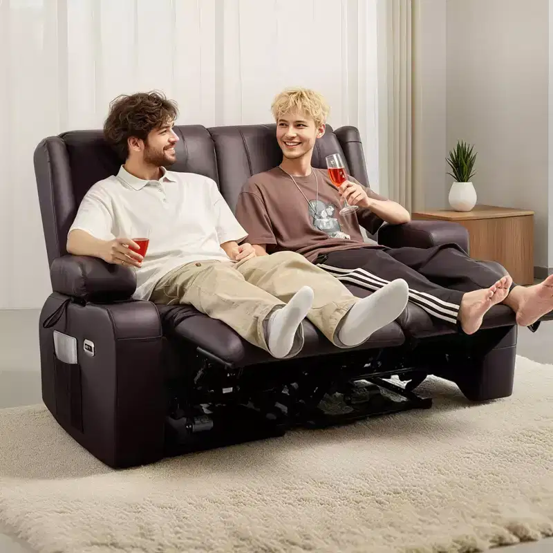VEVOR Loveseat Recliner Sofa, Power Reclining Couch with Heating & Massage and Timer, PU Leather Electric Recliner Sofa with USB Ports, Brown