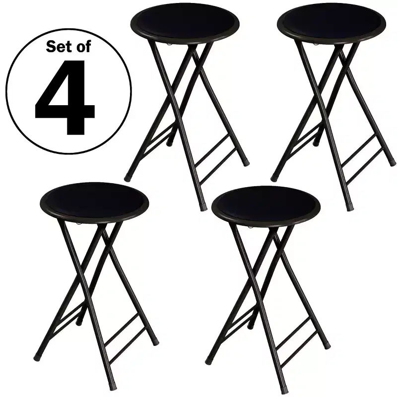 Lavish Home Set of 4 Counter Height Bar Stools, 24 in. Backless Folding Chairs with 225lb Capacity for Kitchen, Rec Room, or Game Room