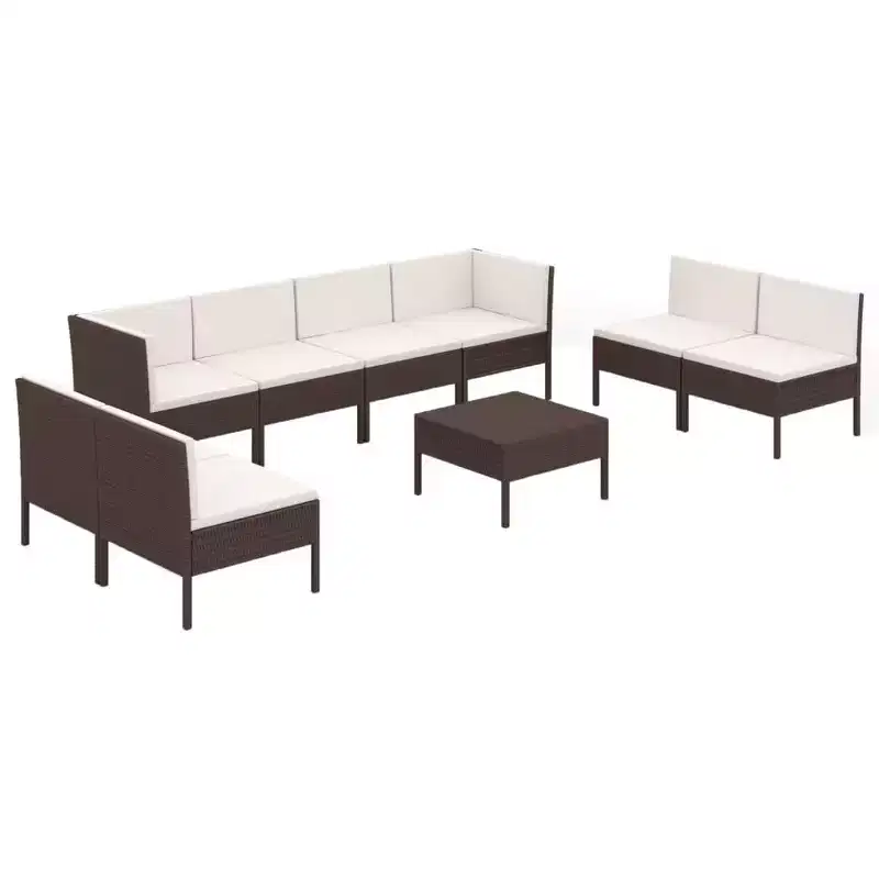 vidaXL Patio Lounge Set Outdoor Sectional Sofa Set Table Poly Rattan Brown