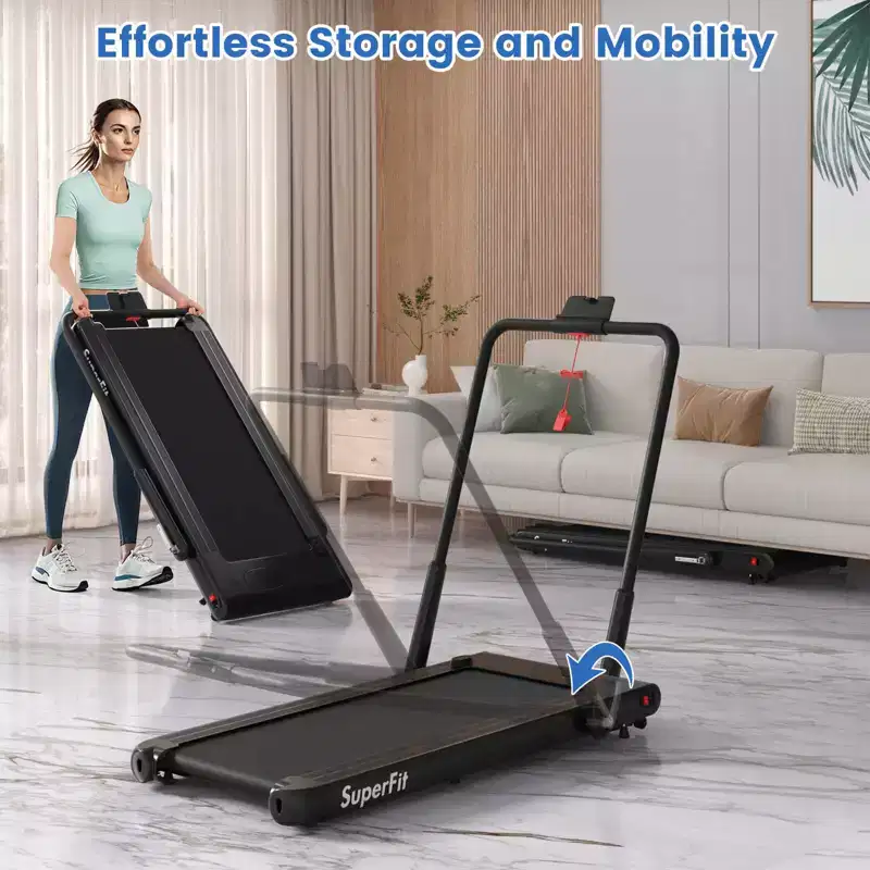 Costway 3-in-1 Folding Treadmill with Smart Apps Remote Control LED Display and Speakers Blue/Silver