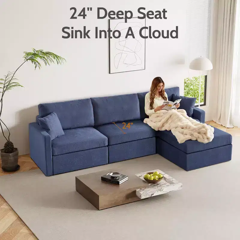 Dyonery 113 Modular Combo Sofa , Modern Convertible L-Shaped Combo Sofa for Living Room, 4-Seater Sofa Set