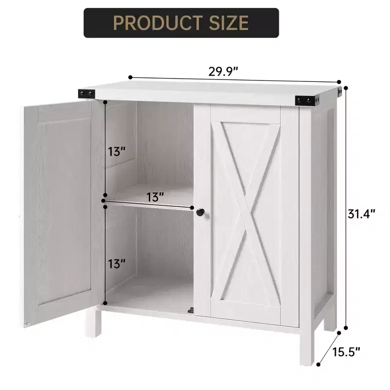 Farmhouse Storage Cabinet with 2 Barn Doors & Adjustable Shelf, Modern Sideboard Buffet Accent Accent Console Table for Living Room Kitchen Hallway